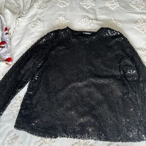 Black Sequin Long Sleeve Top